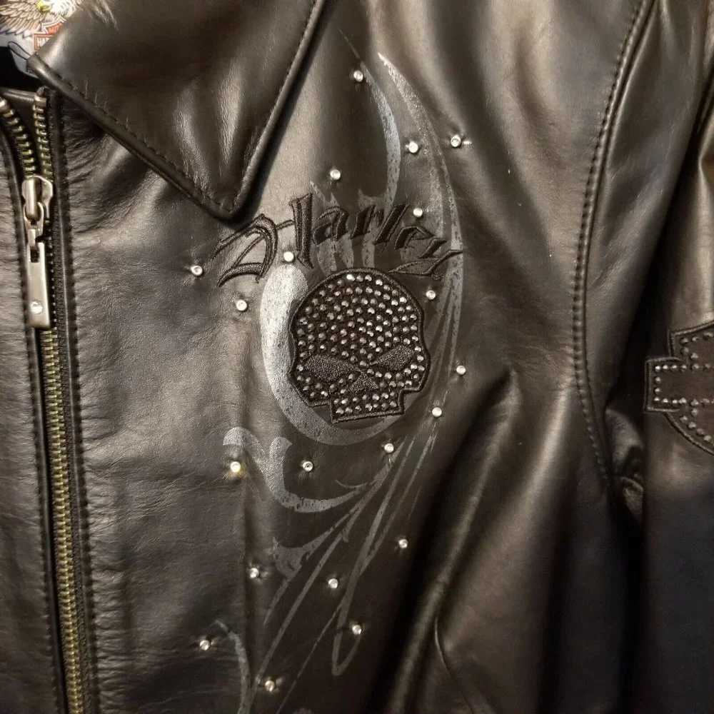 Women's Genuine Harley Davidson Wicked Willie Bling Leather Jacket 1W NWOT​​ - Picture 3 of 10